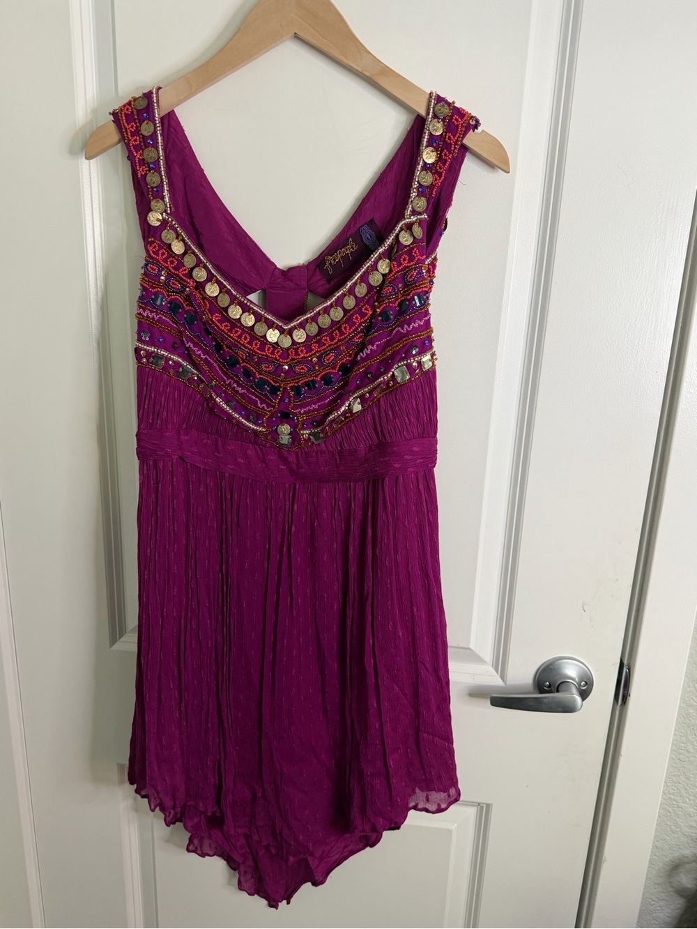Free People Magenta Embellished Sleeveless Tunic
